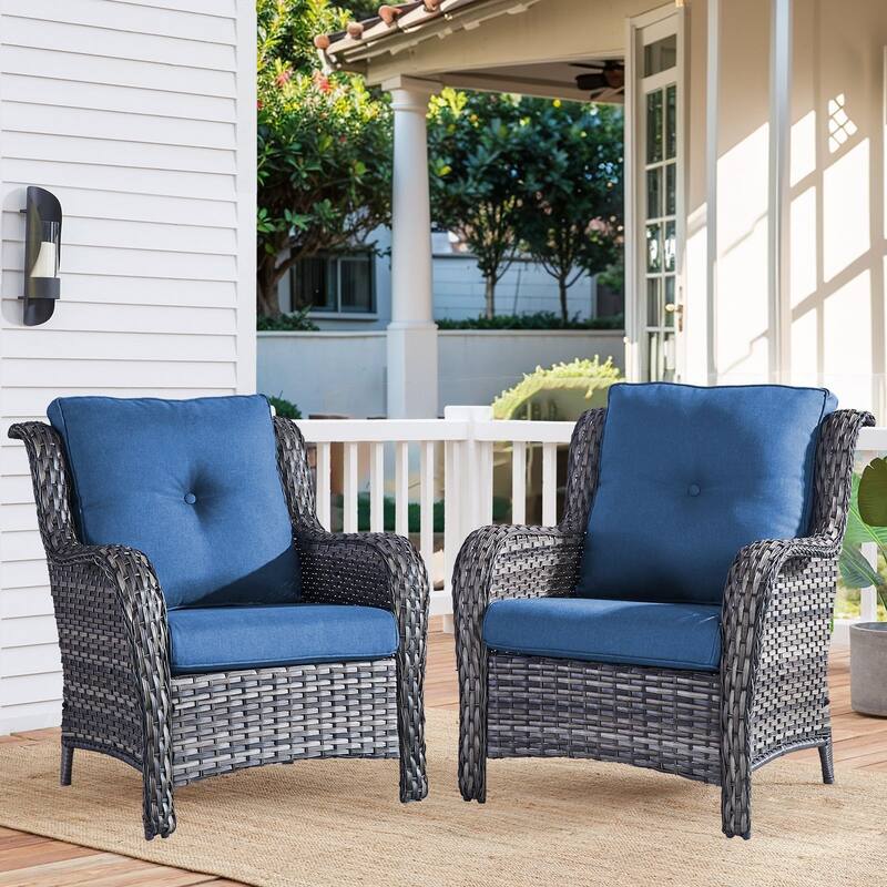 Outdoor Wicker High Back Club Chair Set of 2
