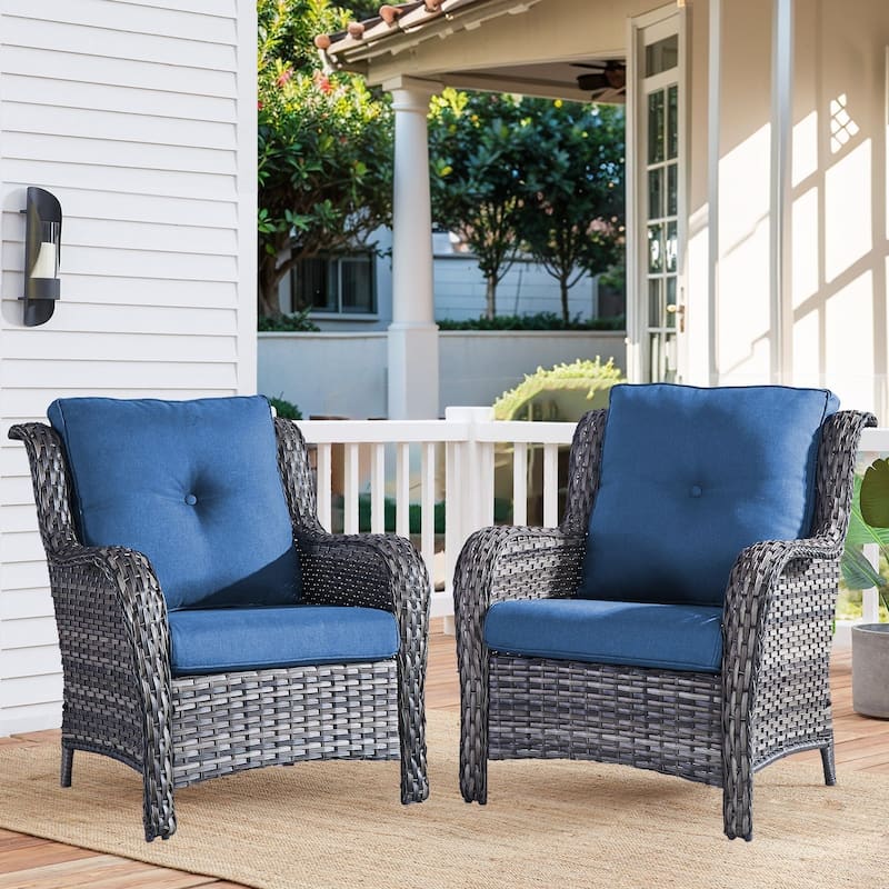 Pocassy 2 Pieces Outdoor Patio Chairs with 4 Inch Cushion