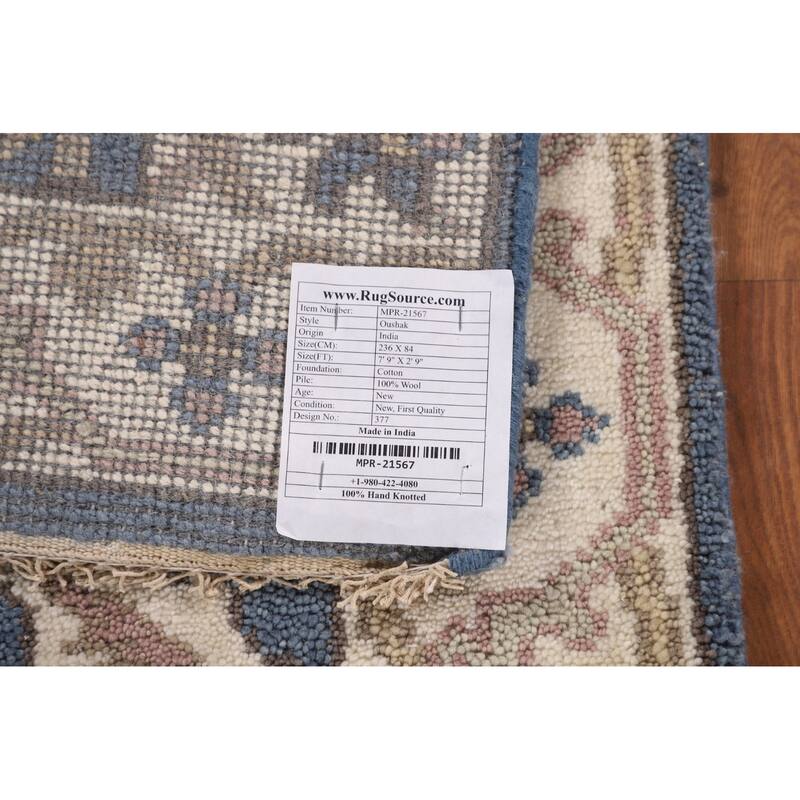 Blue & Ivory Oushak Oriental Runner Rug Handmade Wool Carpet - 2'9"x 7'9"