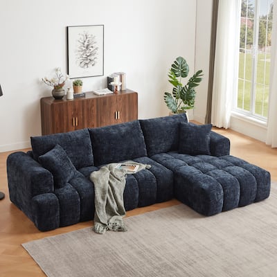 Modular Corduroy L-shaped Sectional Sofa with Chaise, Deep Seat & Plush Cushions, 3 Seater Couch for Living Room