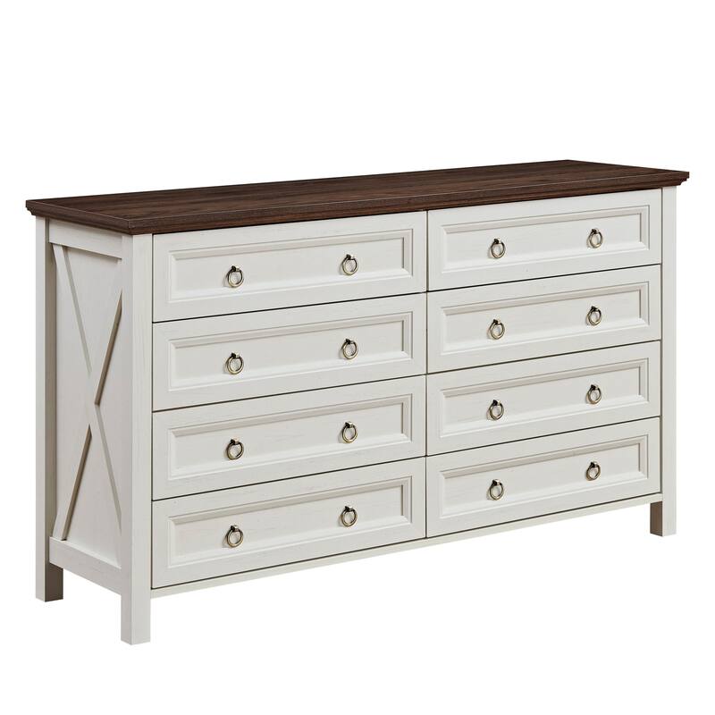 Farmhouse 8 Drawers Dresser, Rustic Wide Chest of Drawers