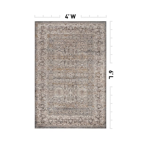 dimension image slide 0 of 7, World Rug Gallery Vintage Border Stone Gray Indoor High-Low Area Rug