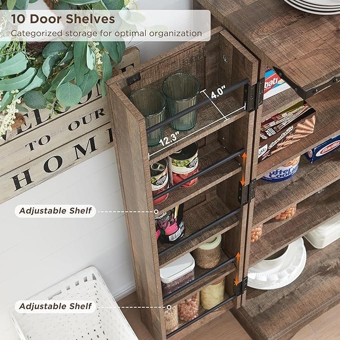 47" Farmhouse Kitchen Pantry, Storage Cabinet with Barn Doors