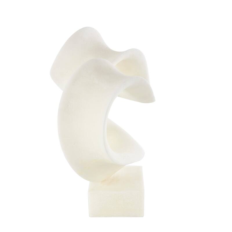 White Polystone Twisted Wave Abstract Decorative Sculpture with Elevated Base