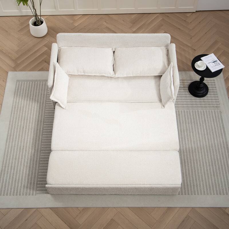 59.5'' Put Out Sofa Bed,Chenille Fabric Sleeper Sofa - Beige