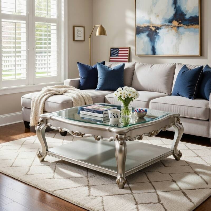 Traditional Scalloped Top Coffee Table with Queen Anne Legs, Antique White