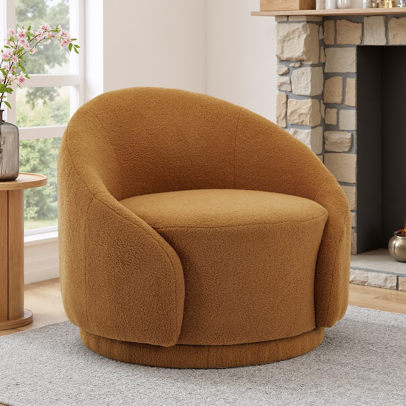 Modern Upholstered Swivel Barrel Chair Accent Lounge Chair - Boucle - Rusted Orange