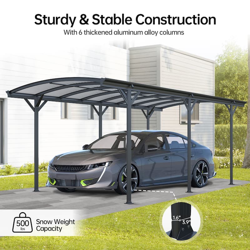 Ukuowu 19 Ft x 10Ft Grey Durable Metal Aluminum Arch Roof Carport for Driveway and Outdoor Parking Protection