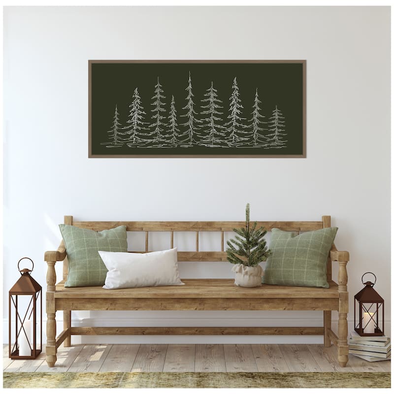 Kate and Laurel Framed Canvas Minimalist Evergreen Trees Sketch by The Creative Bunch Studio