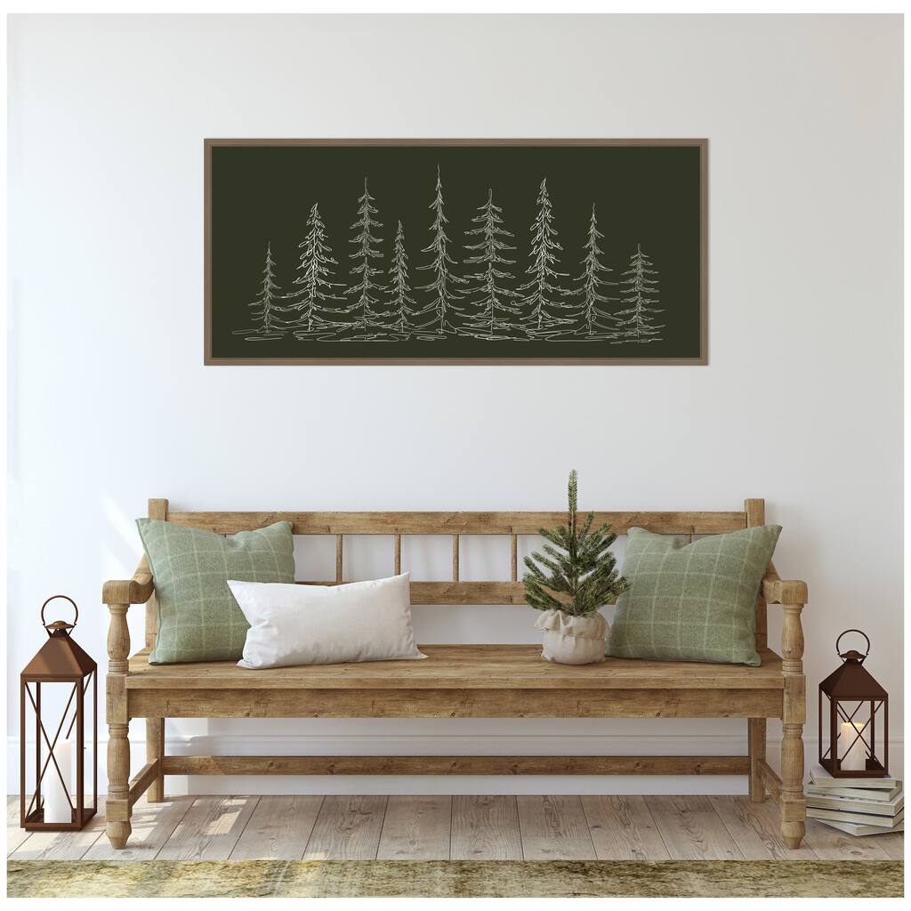 Kate and Laurel Framed Canvas Minimalist Evergreen Trees Sketch by The Creative Bunch Studio