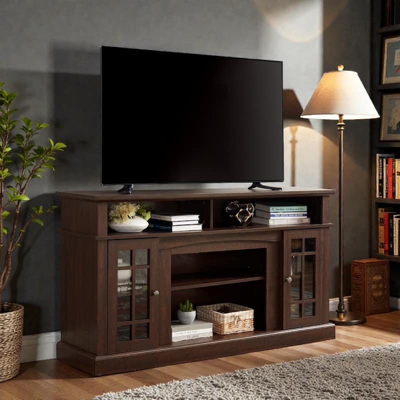 58.25" Classic Espresso TV Stand for 65" TV, Modern Entertainment Console with Open & Closed Storage and Cable Management