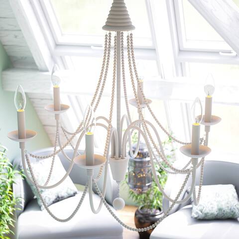 Aubrey Weathered White 6 Light Chandelier