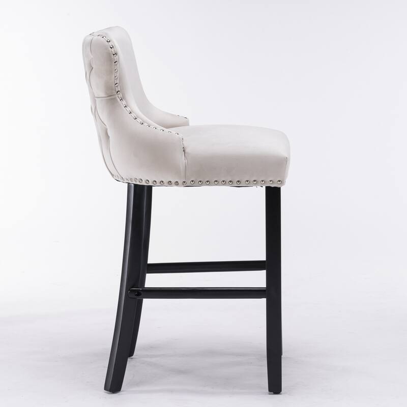 Upholstered Wing-Back Barstools Set of 2/4, Leisure Bar Chairs with Button Tufted Decoration, Wooden Legs and Nailhead Trim