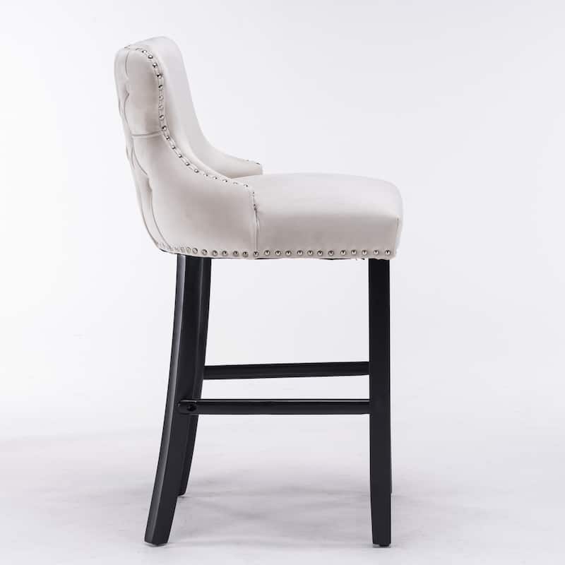 Wing-Back Barstools with Button Tufted Decoration and Wooden Legs, Leisure Style Bar Chairs,Bar stools, Set of 2