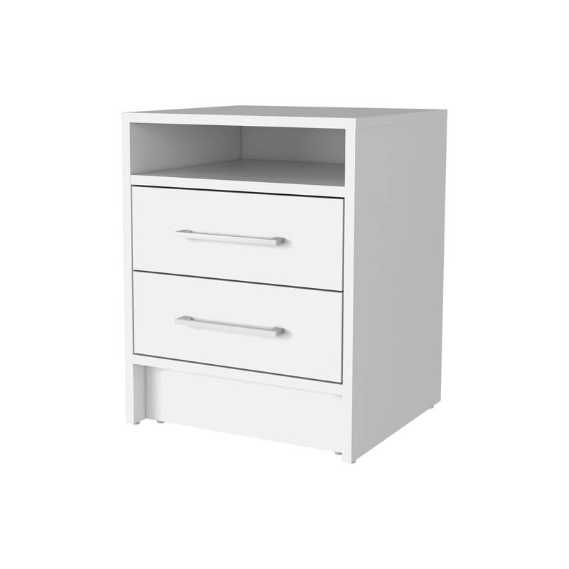 White Rectangle Nightstand with Two Drawers and Shelf