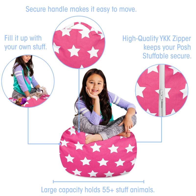 Kids Bean Bag Chair Cover Stuffed Animal Storage or Toy Organizer