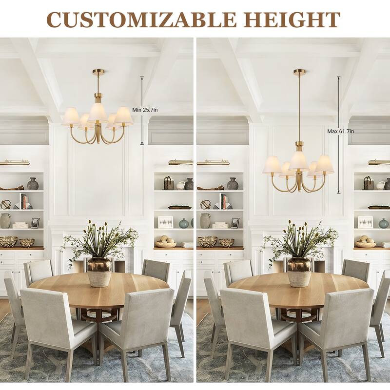 Farmhouse Wheel Chandelier Mid-century Pendant Fixture with Fabric Shades for Interior Lighting