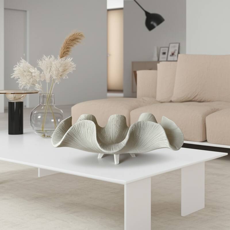 Resin Decorative Bowl Textured Wavy Sculptural Design - 17" White - 16.75" x 11.75" x 6.25"