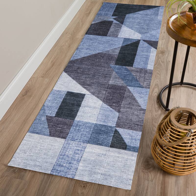 Machine Washable Indoor/ Outdoor Modern Geo Chantille Rug