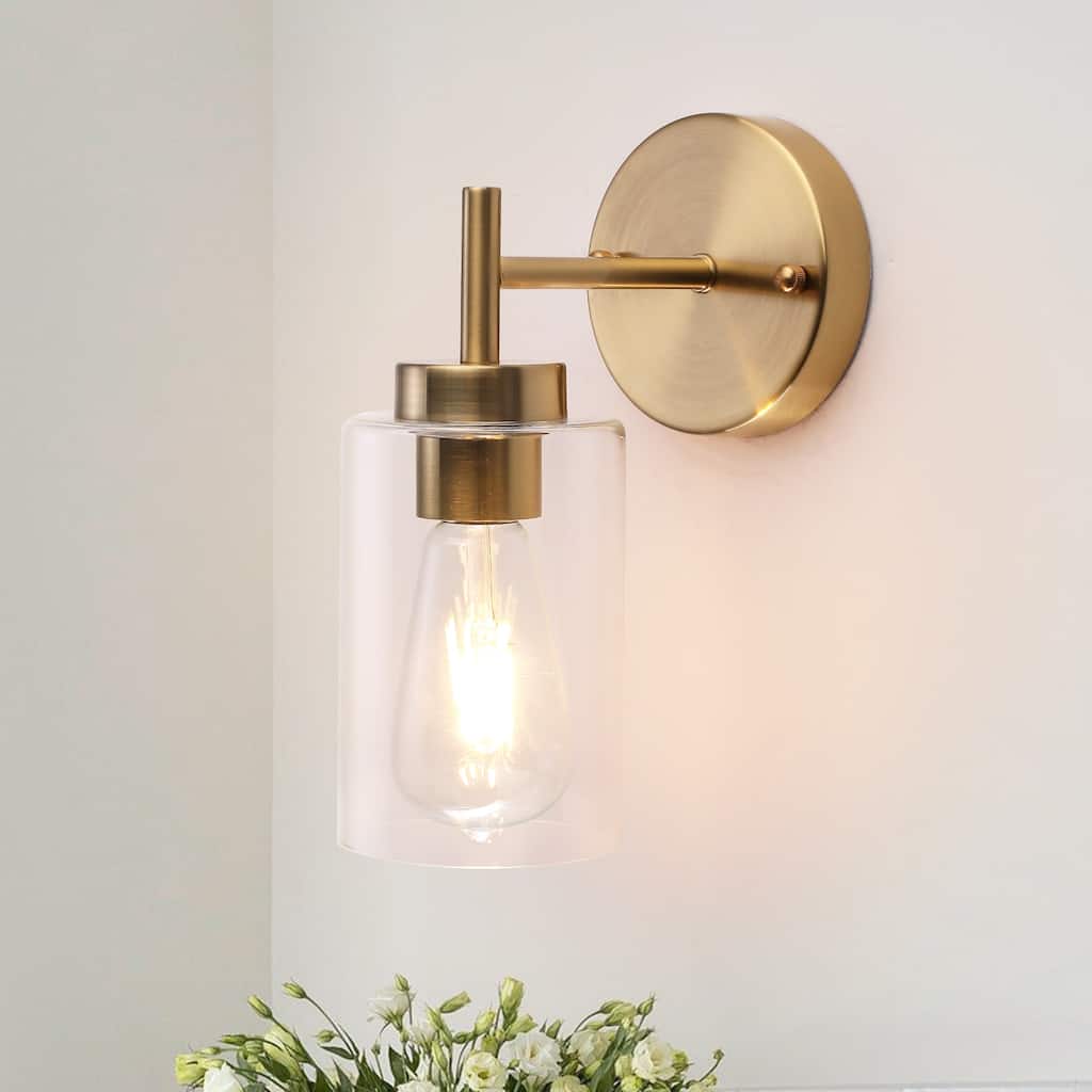 Modern 1-Light Wall Sconce Bathroom Vanity Light with Glass Shade, Set of 2