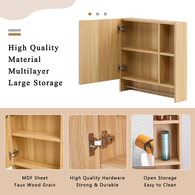 Bathroom Wall Mounted Mirror Cabinet with Shelves and Towel Rack