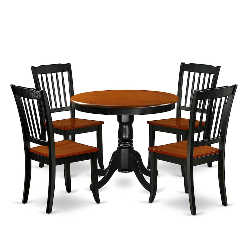 East West Furniture Dining Table Set- A Round Table and Kitchen Dining Chairs with Slatted back, Black & Cherry(Pieces Options)