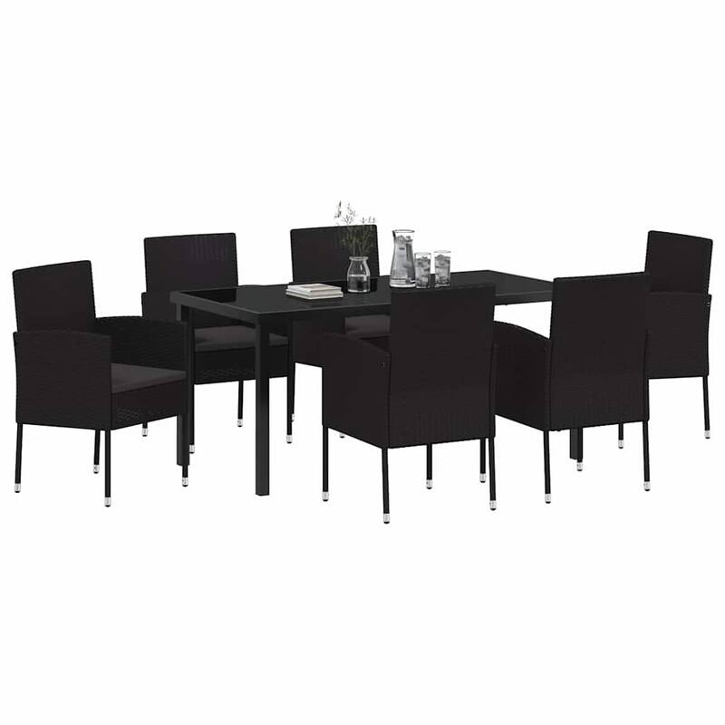 vidaXL Garden Dining Set with Cushion Black Poly Rattan