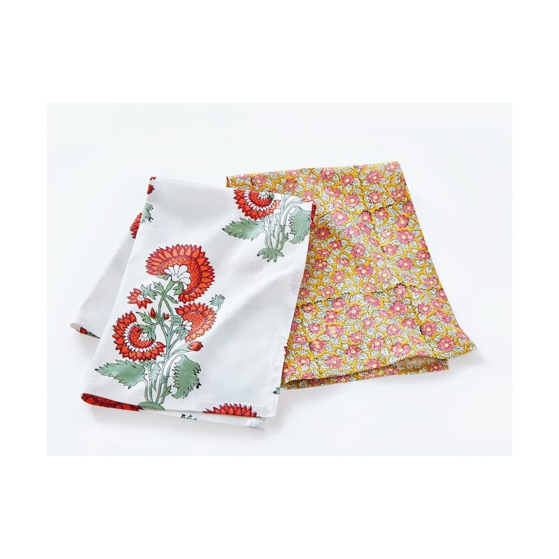 Phool Block Print Kitchen Towel Set of 2 Multicolor Cotton Everyday Dish Towels 13x26 inches Spot Clean