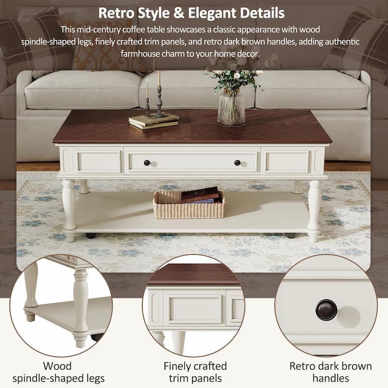 Farmhouse Coffee Table with One Drawer