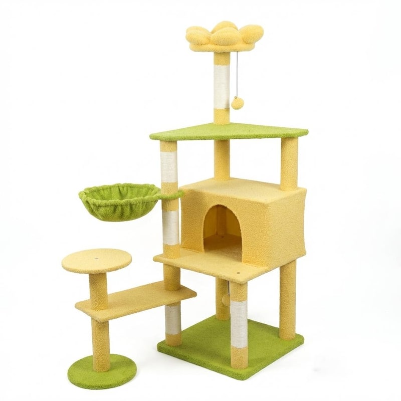 Flower Cat Tree With Large Condo Removable Flower Cushion And Hammock - Yellow
