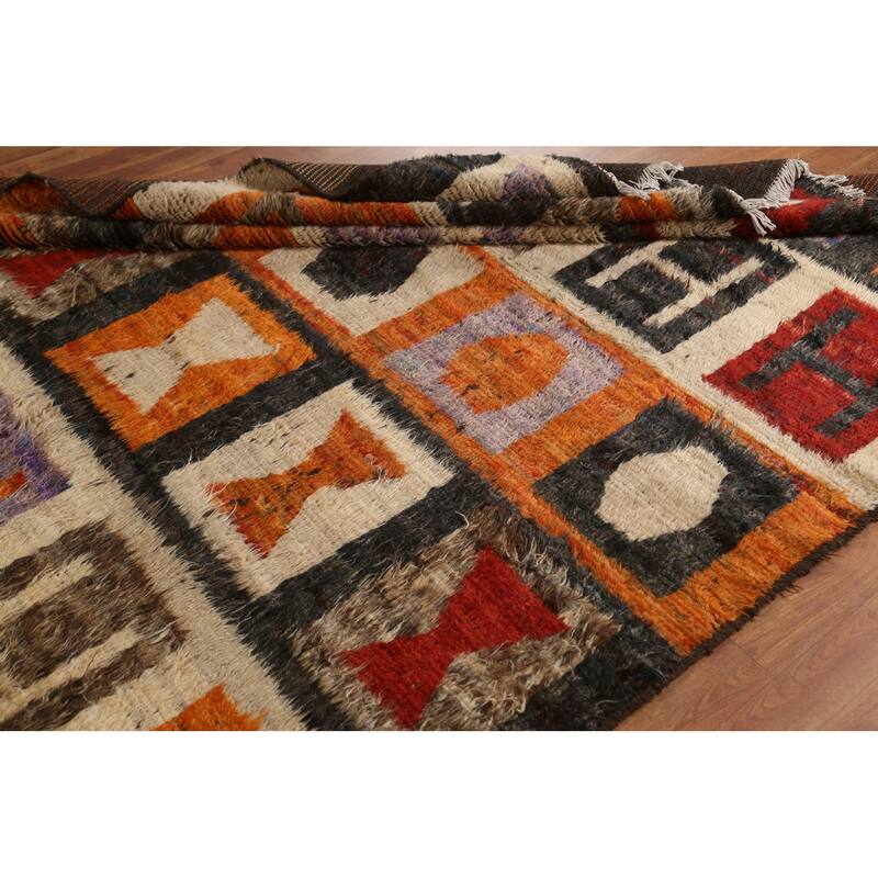Hand Knotted Oriental 100% Wool Carpet Modern Tribal Multi-Colored Moroccan Area Rug - 9' 7'' X 6' 9''
