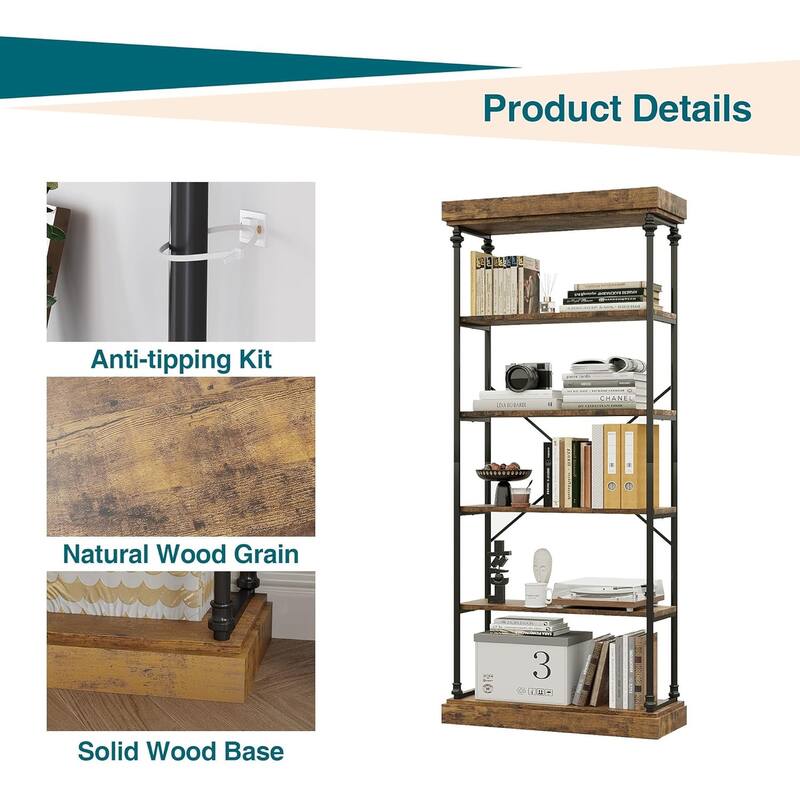 73.6" Tall Industrial 6-Tier Bookshelf Freestanding Bookcase with Shelves