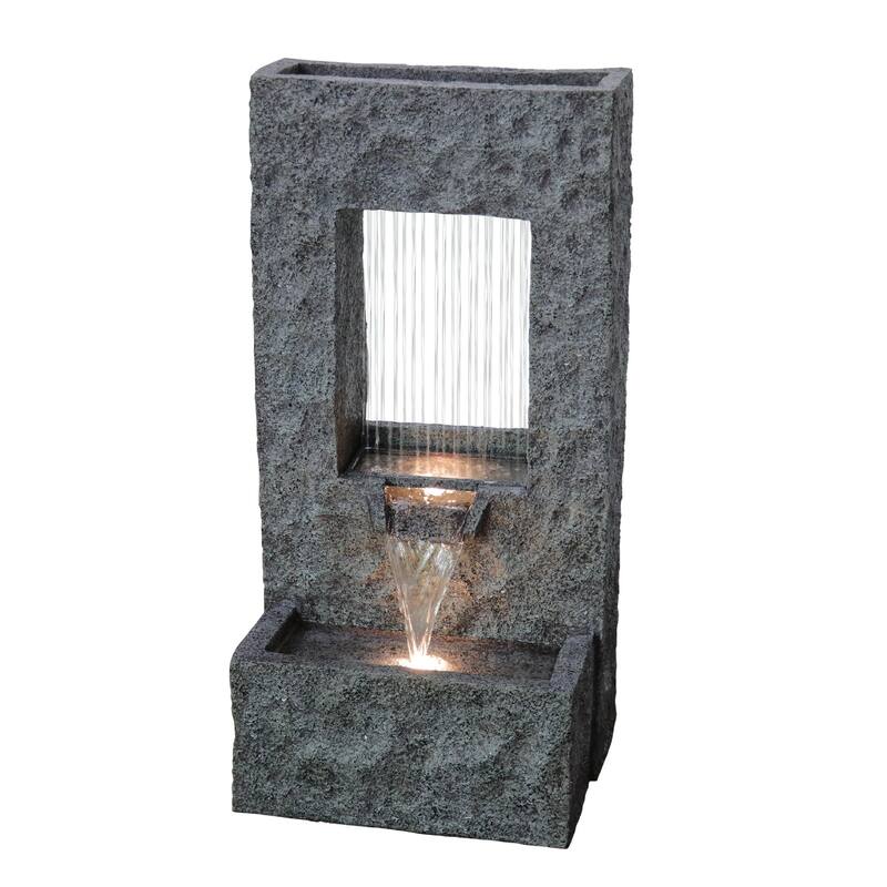 31.5" LED Lighted Rectangular Waterfall Outdoor Garden Water Fountain