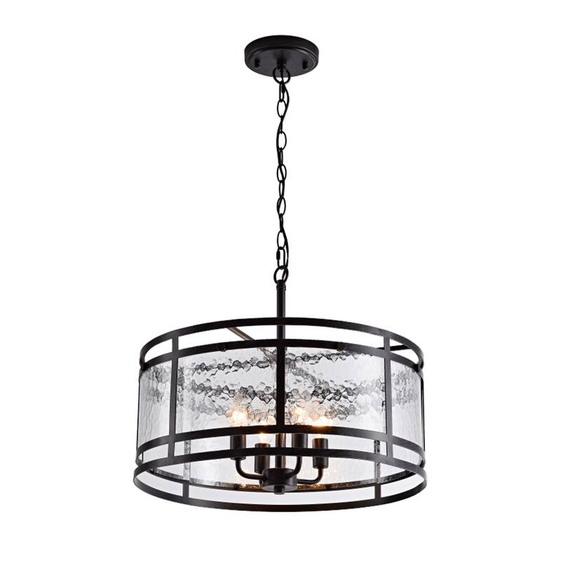 Laia 20" 4-light Water Textured Curved Glass Drum Round Chandelier - Black