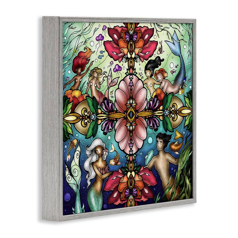 Stupell Detailed Stain Glass Style Mermaids Framed Giclee Art Design By Mandie Manzano