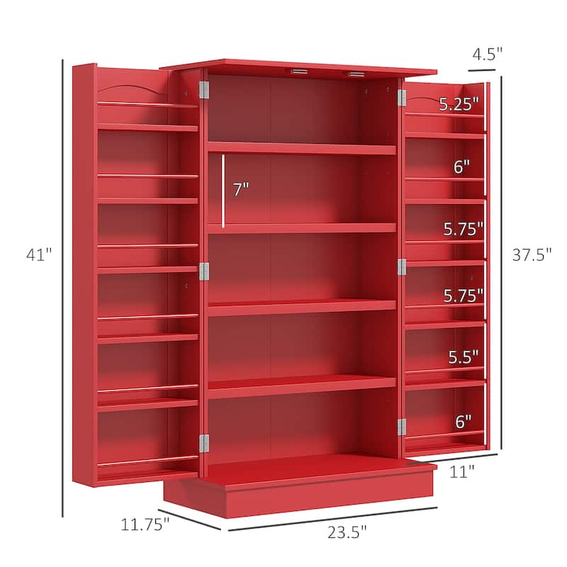 HOMCOM 41" Kitchen Pantry, Modern 2-Door Kitchen Storage Cabinet with 5-tier Shelving, 12 Spice Racks and Adjustable Shelves