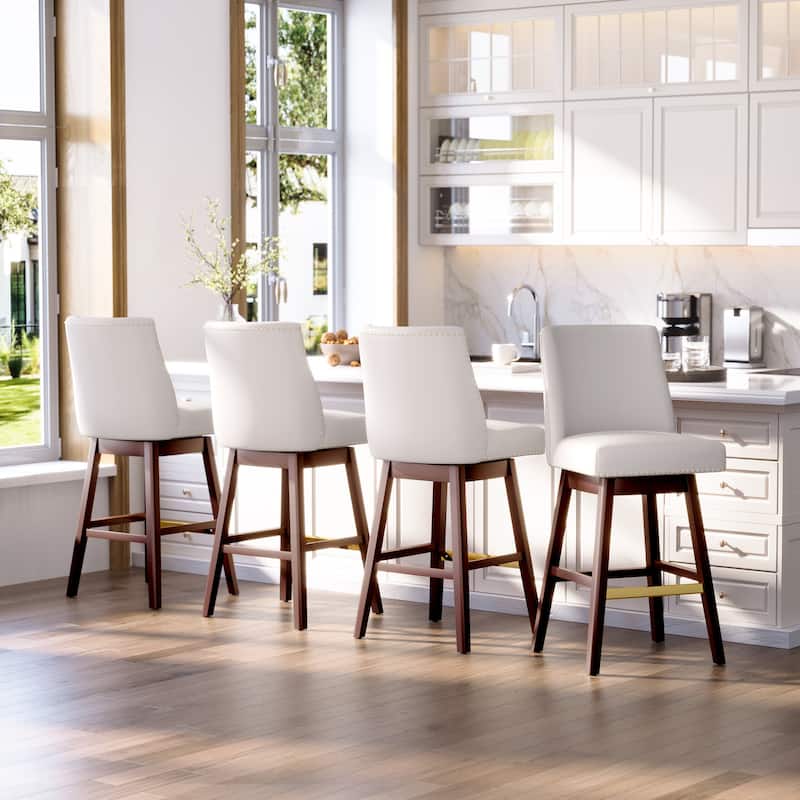 Crestlive Bar Stools Swivel Barstool with Back - Set of 4 - Ivory-White