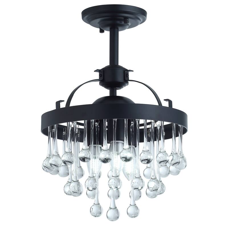 Modern Crystal Falls Black 3-Light Ceiling Semi Flush Mount