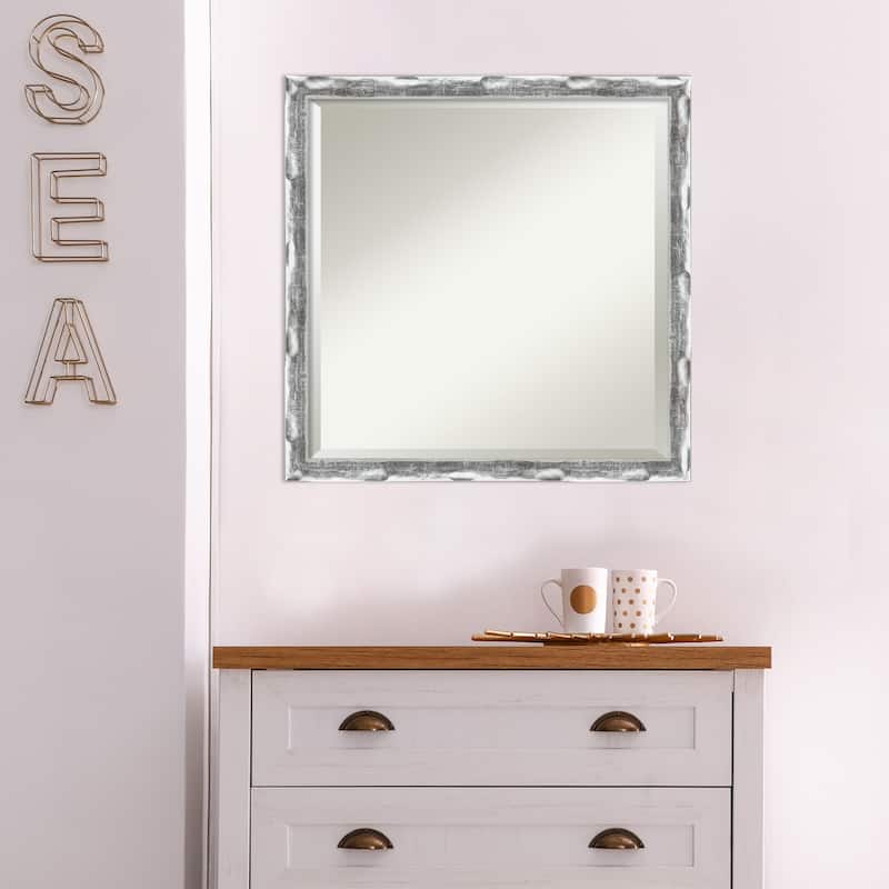 Beveled Wall Mirror - Scratched Wave Chrome Frame - Scratched Wave Chrome