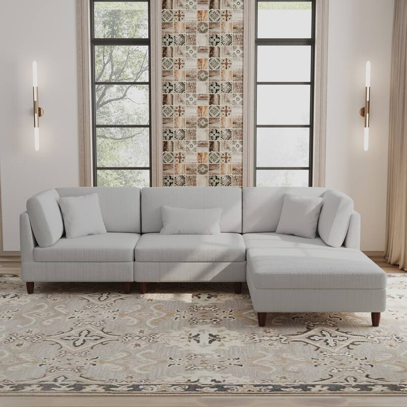 Corduroy Convertible Couch Modular Sectional Sofa with Ottoman