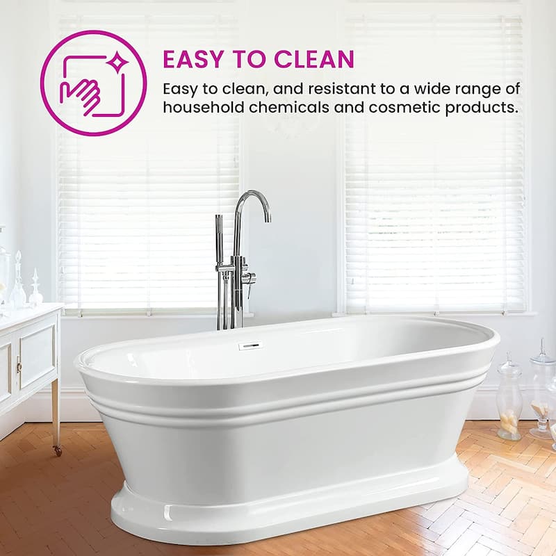 Vanity Art 59" Freestanding Acrylic Soaking Bathtub with Overflow & Pop-up Drain
