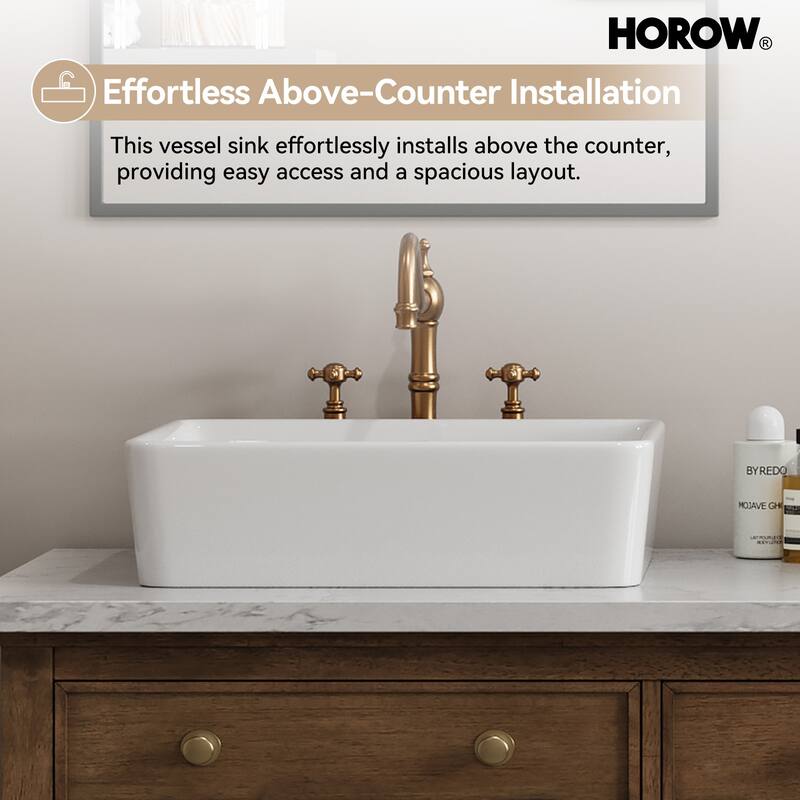 HOROW 19 inch Rectangular White Bathroom Ceramic Vessel Sink Art Basin