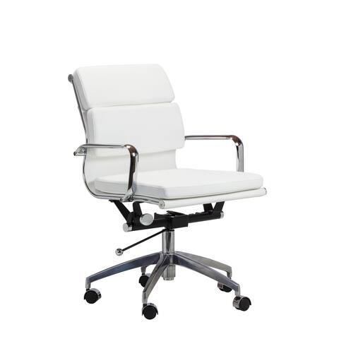Padded White Faux Leather Adjustable Office Chair