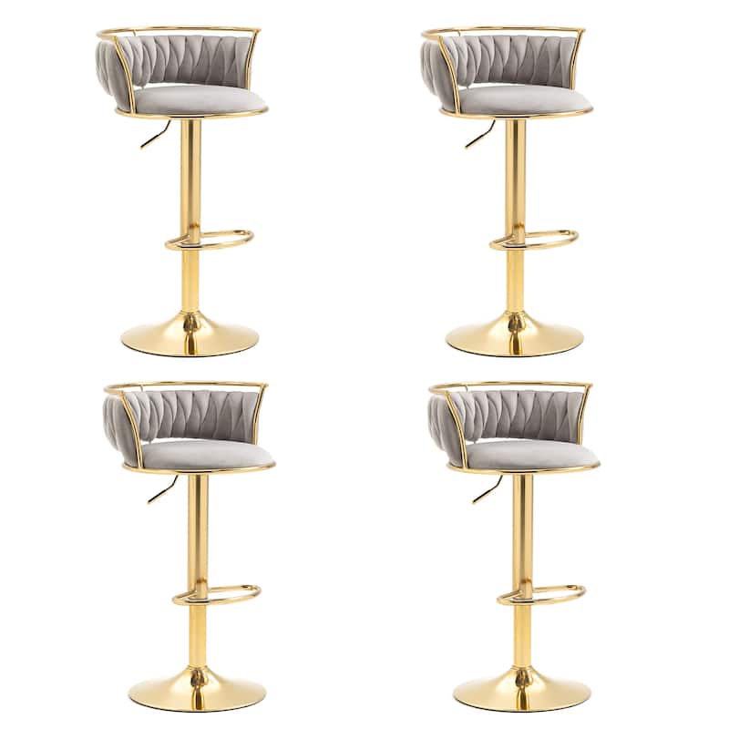 4 Set Modern Velvet Adjustable Swivel Bar Stools with Metal Frame