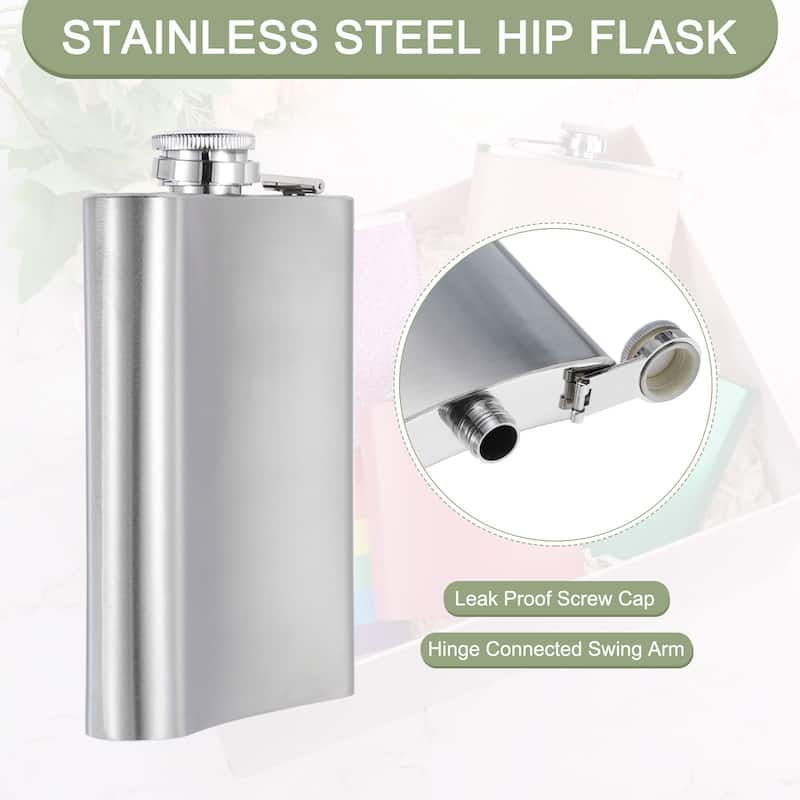 8oz Stainless Steel Hip Flask Set with Cup Funnel for Camping Hiking, Silver