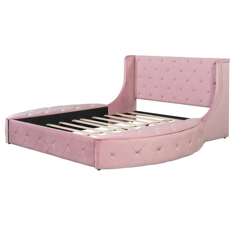 Roomfitters Queen Size Upholstered Platform Bed with Storage Drawer and Velvet Wingback Headboard