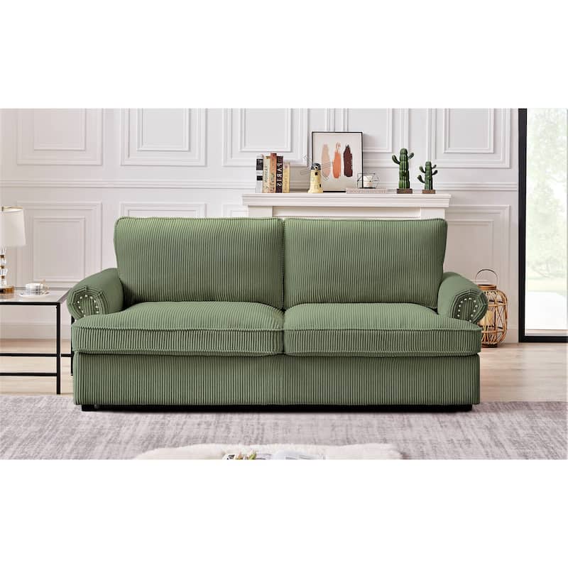 Viviana 76 inch Polyester Round Arm Sleeper Sofa - Dark Green