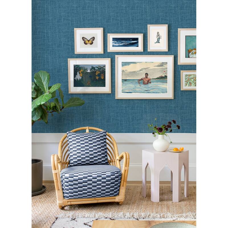 A-Street Prints Emerson Teal Faux Linen Wallpaper