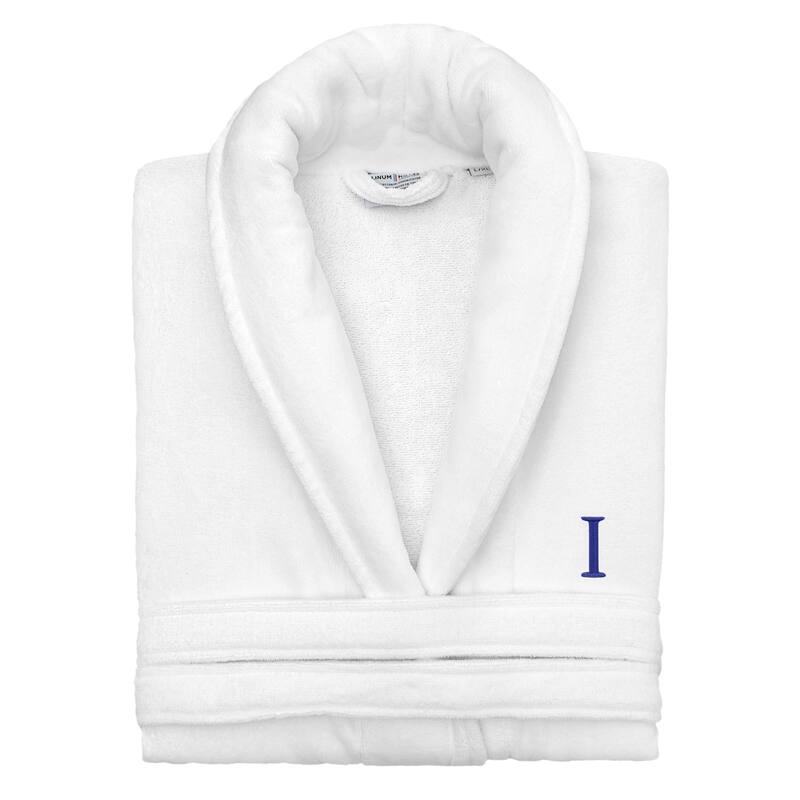 Authentic Hotel and Spa 100% Turkish Cotton Personalized Unisex Anovia Velour Bathrobe - Navy Block Font - Large/XLarge - I