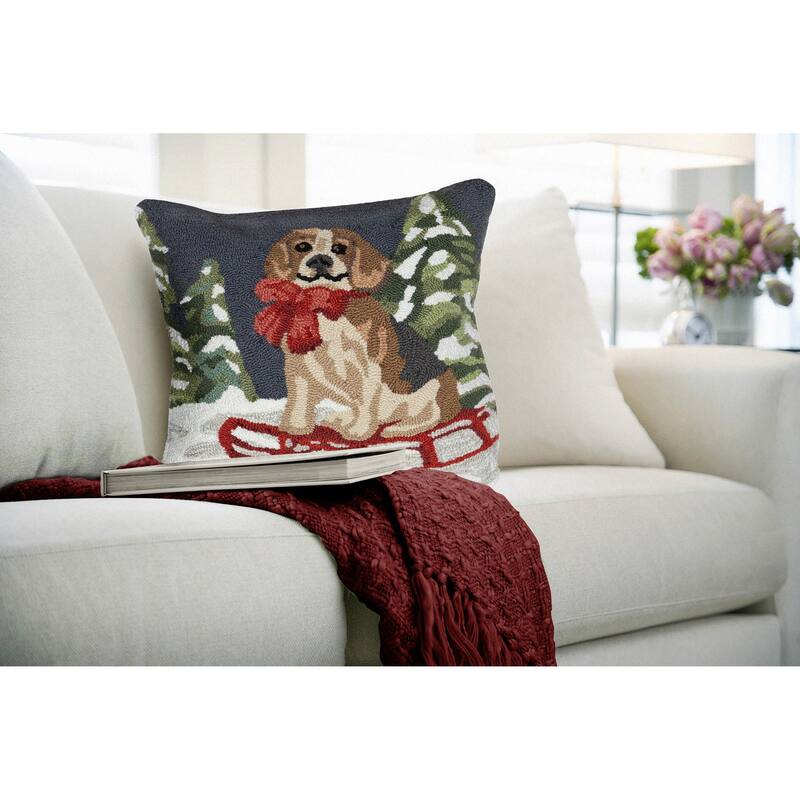 Liora Manne Frontporch Winter Dog Sled Indoor/Outdoor Pillow - Multi - 18 x 18